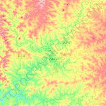 Топографическая карта Videira, высота, рельеф