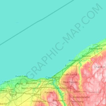 Топографическая карта Cuyahoga County, высота, рельеф