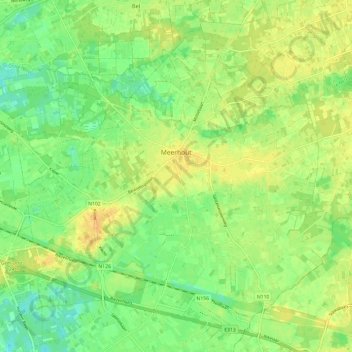 Топографическая карта Meerhout, высота, рельеф