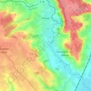 Топографическая карта Préval, высота, рельеф