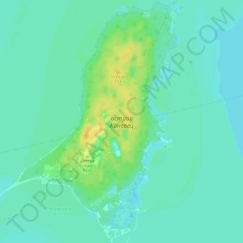 Топографическая карта остров Коневец, высота, рельеф