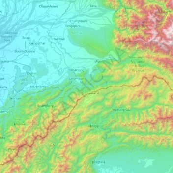 Топографическая карта Changlang District, высота, рельеф