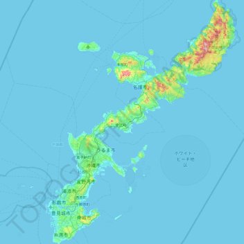 Топографическая карта 沖繩島冲绳本岛, высота, рельеф
