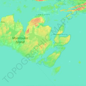 Топографическая карта Northeastern Manitoulin and the Islands, высота, рельеф