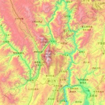 Топографическая карта Yulong Nakhi Autonomous County, высота, рельеф