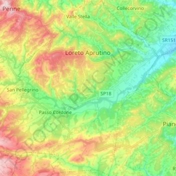 Топографическая карта Loreto Aprutino, высота, рельеф