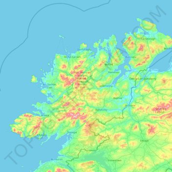 Топографическая карта County Donegal, высота, рельеф