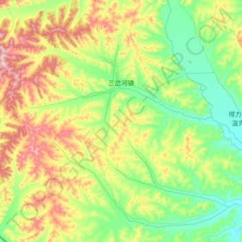 Топографическая карта 三岔河镇, высота, рельеф