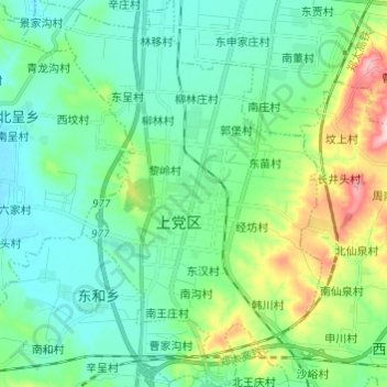 Топографическая карта 韩店街道, высота, рельеф