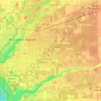 Топографическая карта Town of Grand Rapids, высота, рельеф