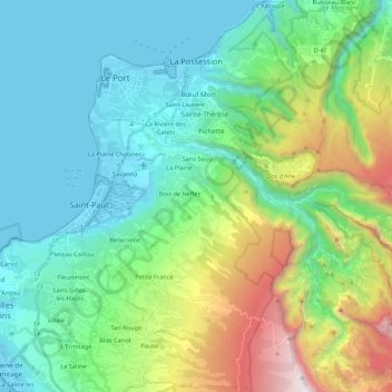 Топографическая карта La Possession, высота, рельеф