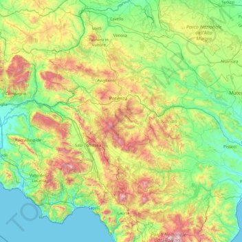 Топографическая карта Potenza, высота, рельеф