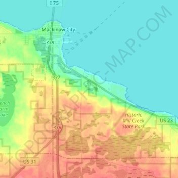 Топографическая карта Mackinaw Township, высота, рельеф