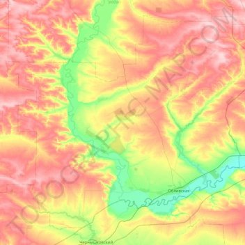 Топографическая карта Обливский район, высота, рельеф