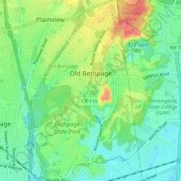 Топографическая карта Old Bethpage, высота, рельеф