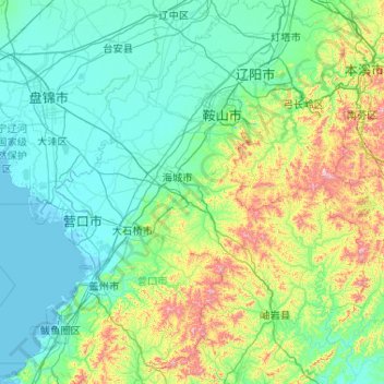 Топографическая карта 鞍山市, высота, рельеф