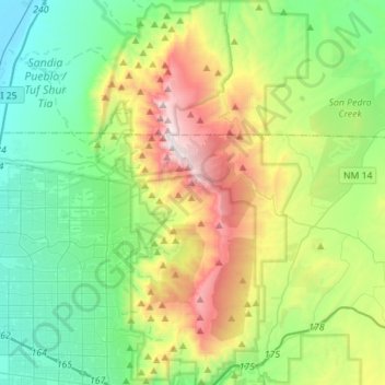 Топографическая карта Sandia Mountain Wilderness, высота, рельеф