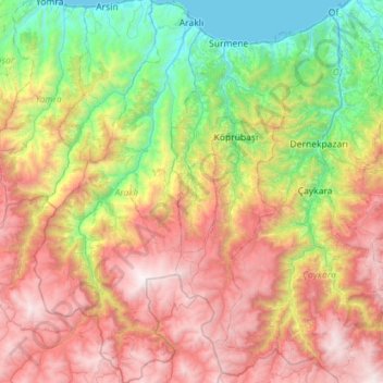 Топографическая карта Araklı, высота, рельеф