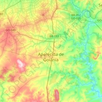 Топографическая карта Aparecida de Goiânia, высота, рельеф