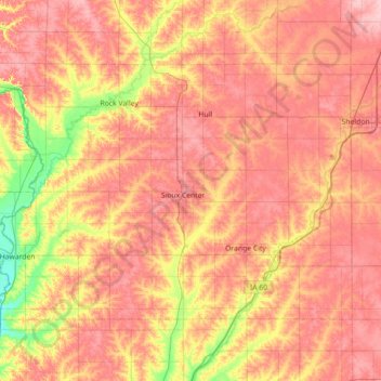 Топографическая карта Sioux County, высота, рельеф
