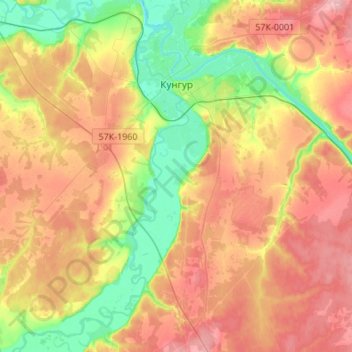 Топографическая карта Кунгур, высота, рельеф