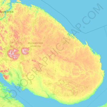 Топографическая карта Кольский полуостров, высота, рельеф