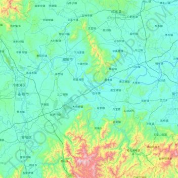 Топографическая карта 祁阳市, высота, рельеф