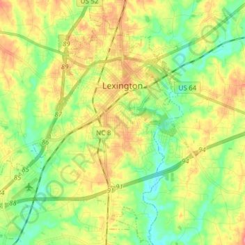 Топографическая карта Lexington, высота, рельеф
