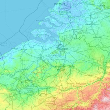 Топографическая карта Фландрия, высота, рельеф