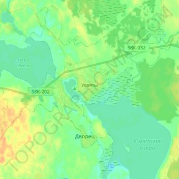 Топографическая карта городское поселение Усвяты, высота, рельеф