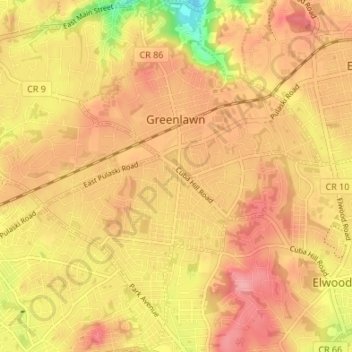 Топографическая карта Greenlawn, высота, рельеф