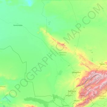 Топографическая карта Туркестанская область, высота, рельеф
