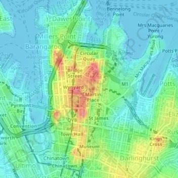 Топографическая карта Sydney, высота, рельеф