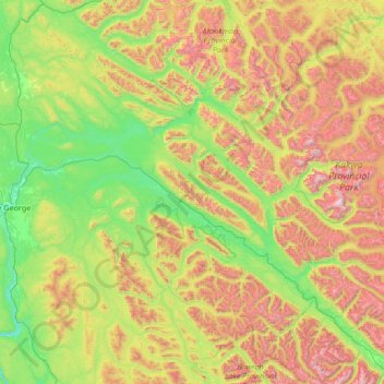 Топографическая карта Area F (Willow River/Upper Fraser), высота, рельеф