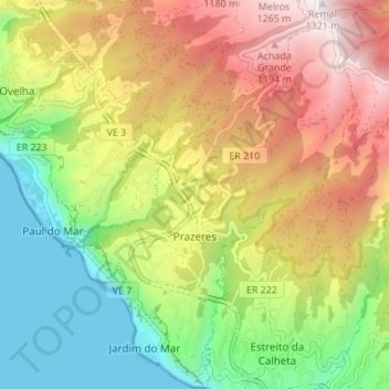 Топографическая карта Prazeres, высота, рельеф
