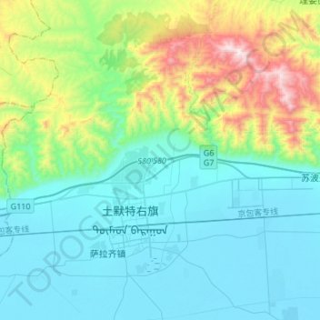Топографическая карта 沟门镇, высота, рельеф