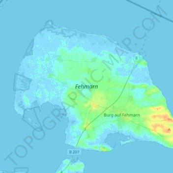 Топографическая карта Fehmarn, высота, рельеф