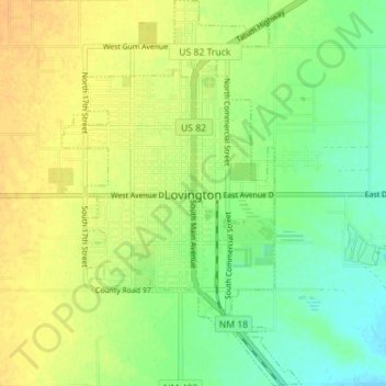 Топографическая карта Lovington, высота, рельеф