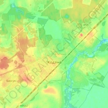 Топографическая карта Жодино, высота, рельеф