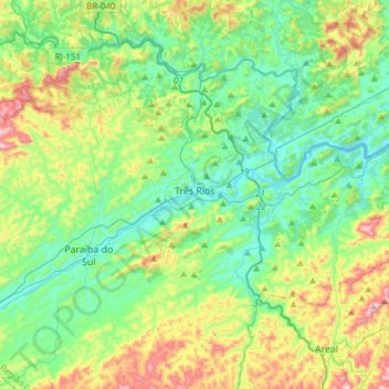 Топографическая карта Três Rios, высота, рельеф