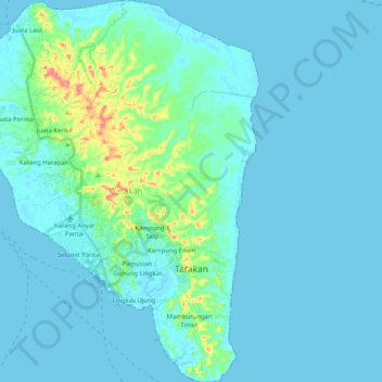 Топографическая карта Tarakan, высота, рельеф