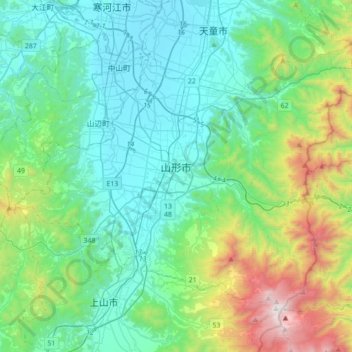Топографическая карта Ямагата, высота, рельеф