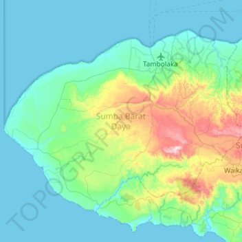 Топографическая карта Sumba Barat Daya, высота, рельеф