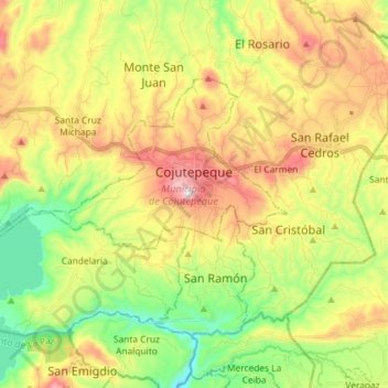 Топографическая карта Municipio de Cojutepeque, высота, рельеф
