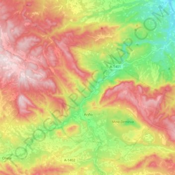 Топографическая карта Ariño, высота, рельеф