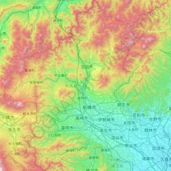 Топографическая карта 群馬県, высота, рельеф