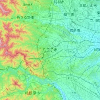 Топографическая карта 八王子市, высота, рельеф