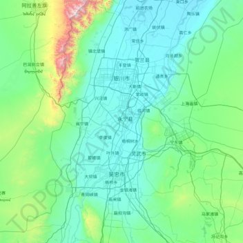 Топографическая карта 银川市, высота, рельеф