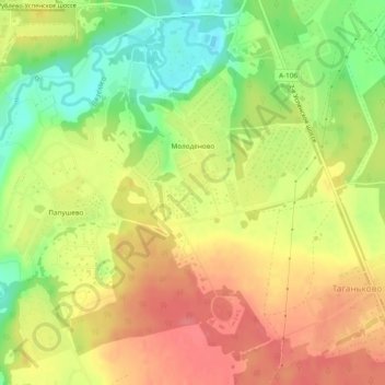 Топографическая карта Молодёново, высота, рельеф