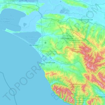 Топографическая карта городской округ Анапа, высота, рельеф